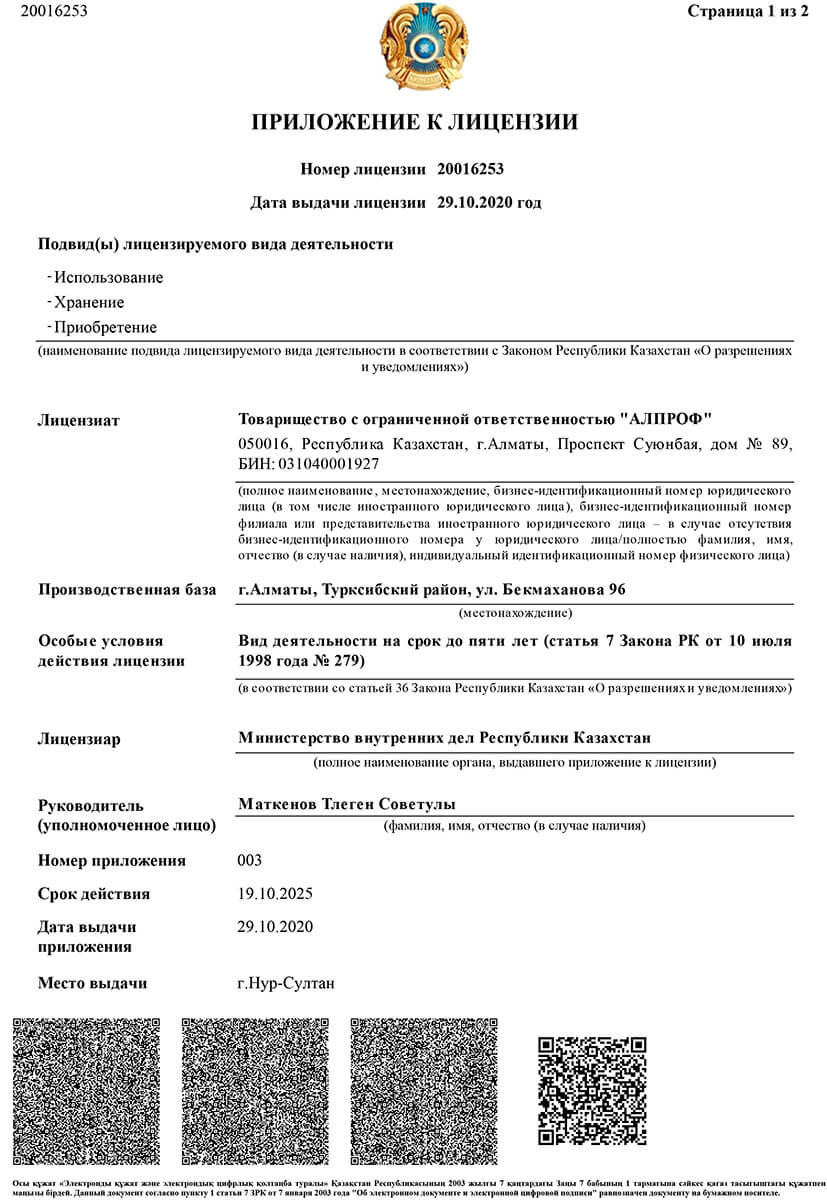 License on precursors from October 29, 2020, to October 19, 2025